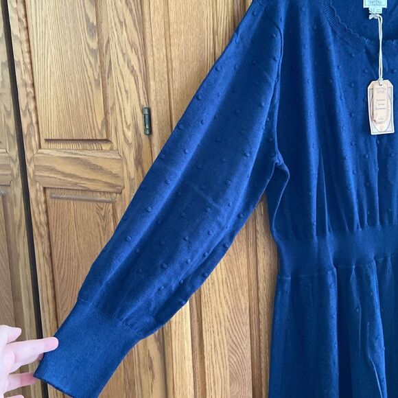 Fat Face Sarah Skater Navy Knit Long Puffy Sleeves Dress Academia Grannycore - Picture 6 of 8